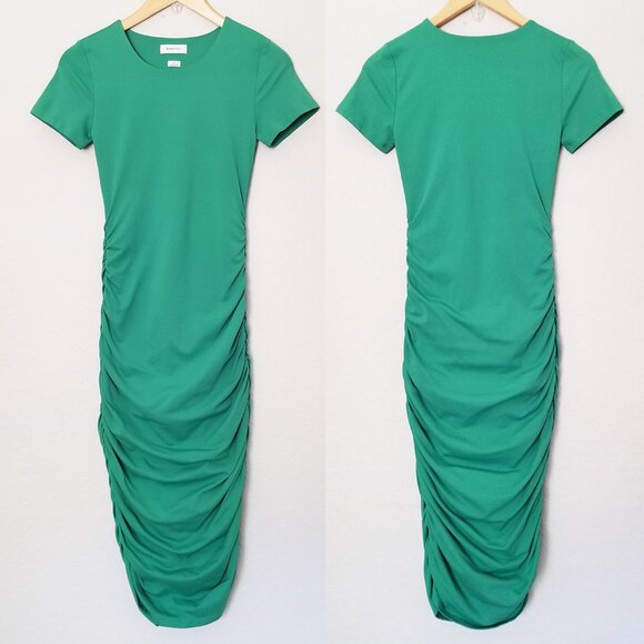Babaton Aritzia Contour Ruched Midi Dress Green Size S Double Layered Slimming - Picture 9 of 13